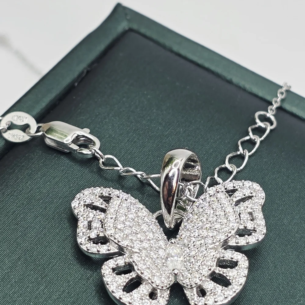 ✨ Moissanite Butterfly Necklace – 925 Sterling Silver (Italian Made) ✨